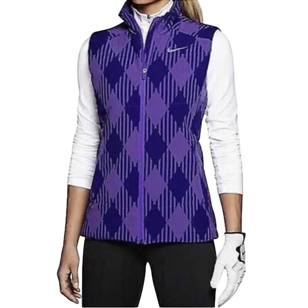 Nike Golf Aeroloft Argyle Purple Puffer Vest Purple Full Zip Mock Neck Large